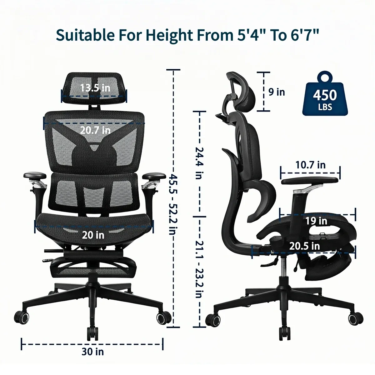 Ergonomic Office Chair With Adjustable Seat Depth S3 Elite Pro-Black