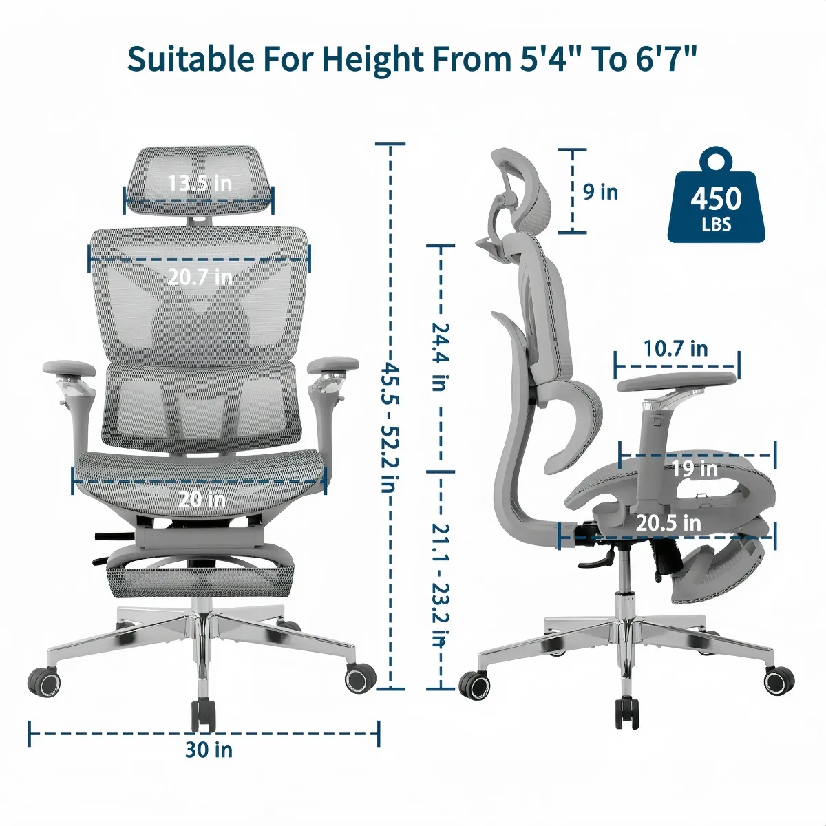 Ergonomic Office Chair With Adjustable Seat Depth S3 Elite Pro-Grey