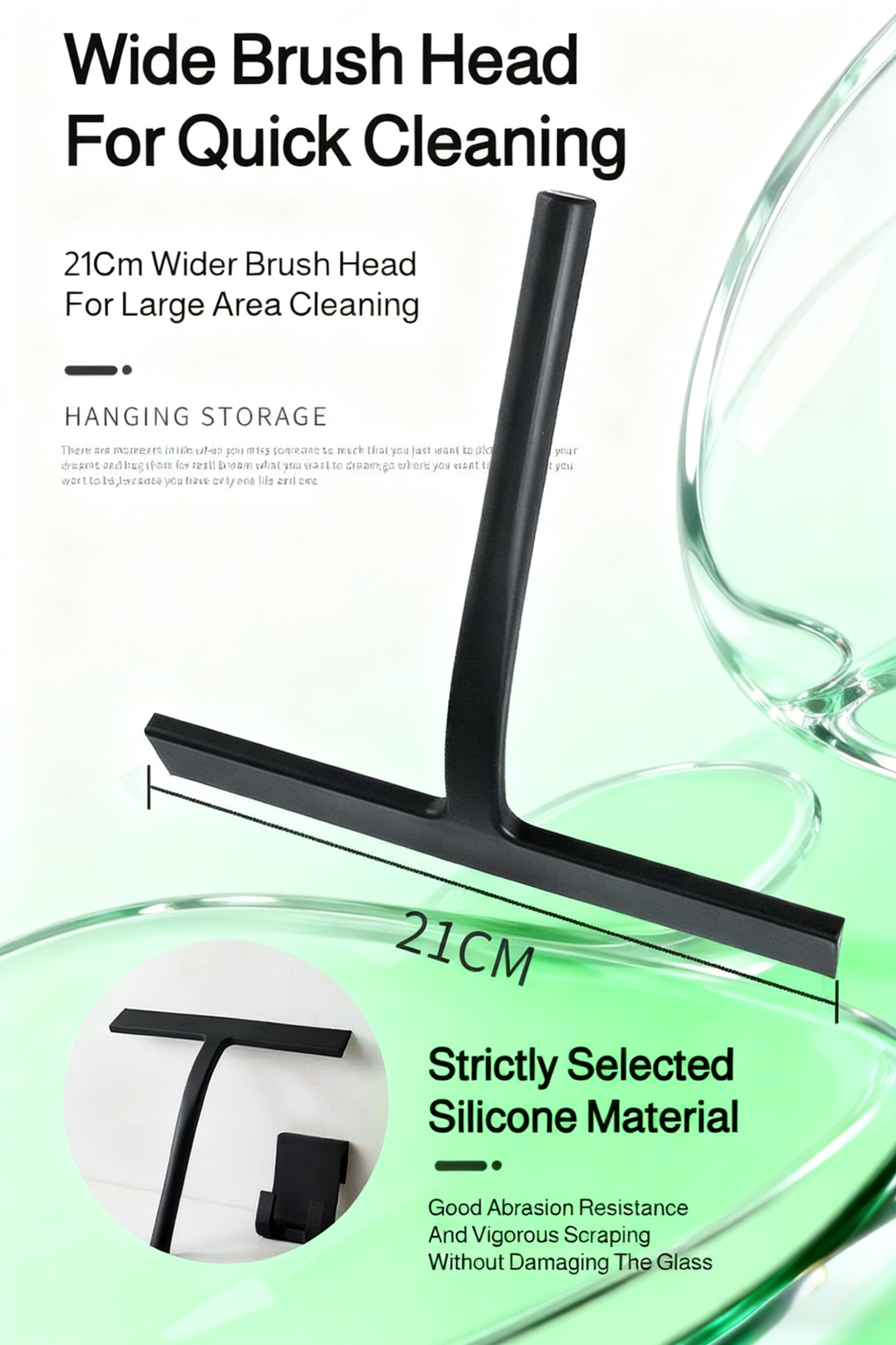 Water wiper tool removing streaks from shower glass