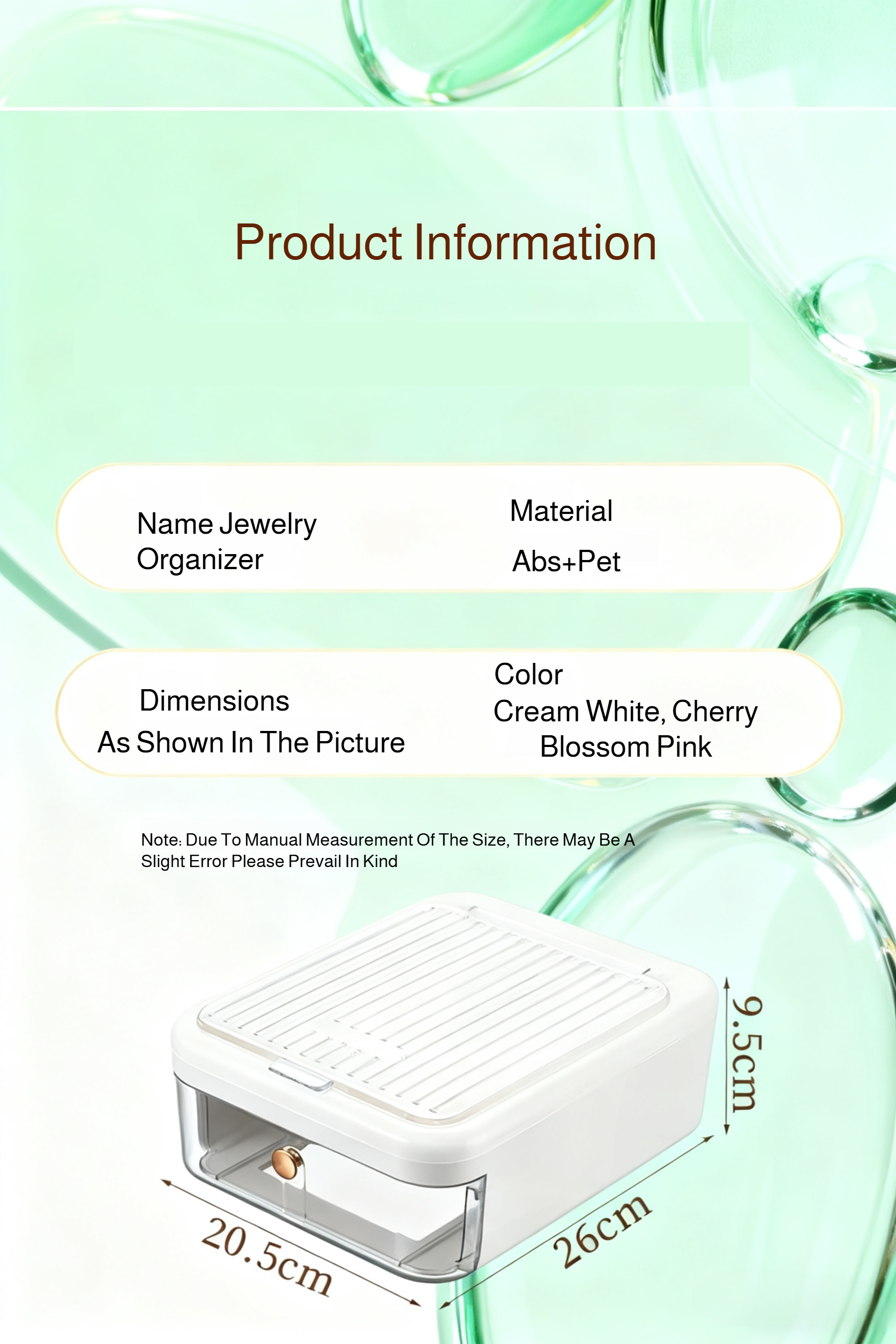 Earring display compartment inside jewelry organizer