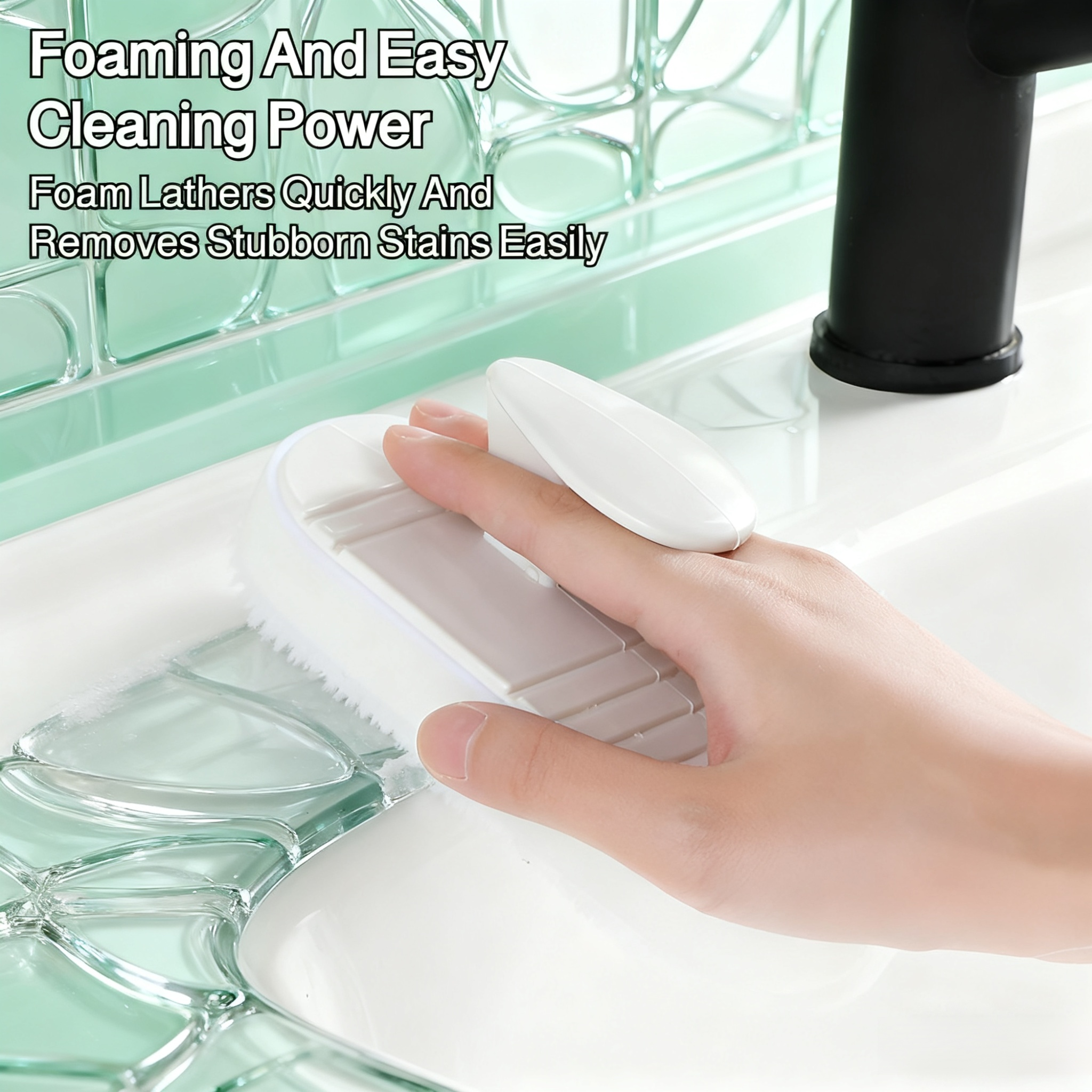 Compact tile cleaning brush for bathrooms