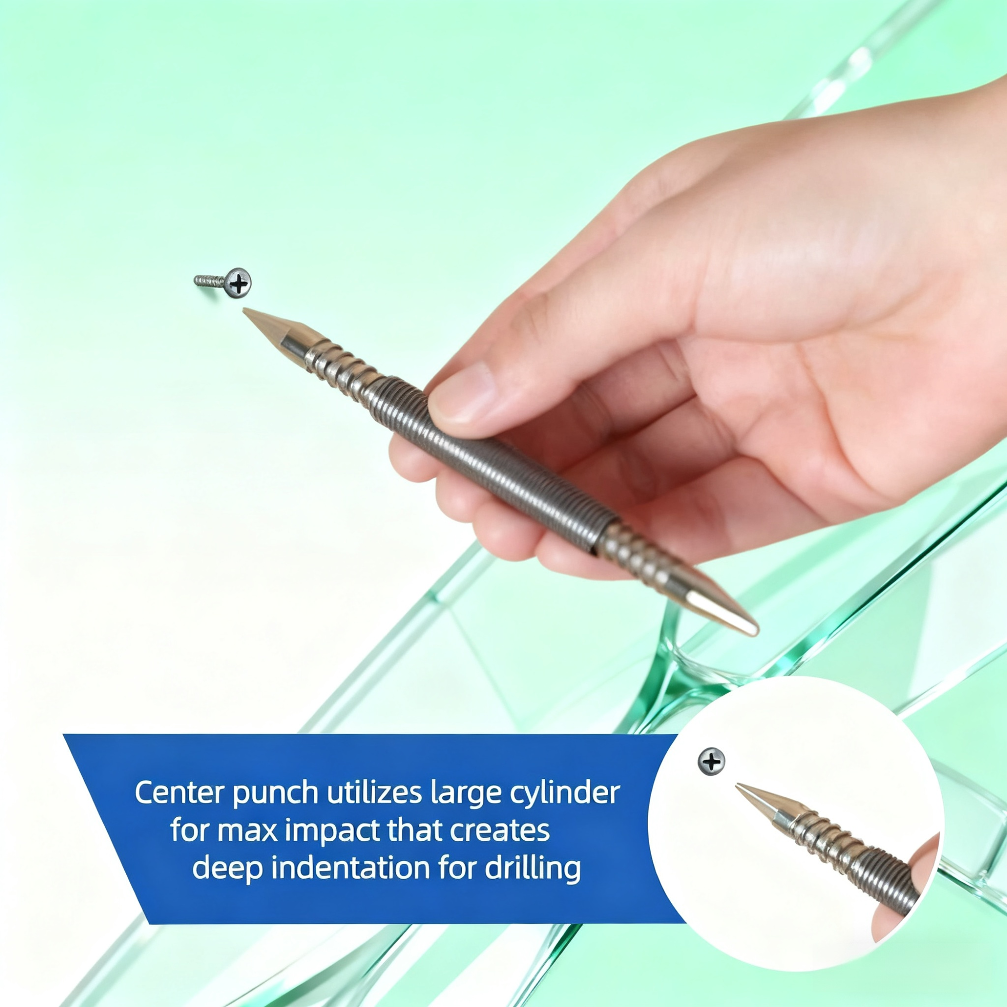 Spring mechanism detail on nail punch set