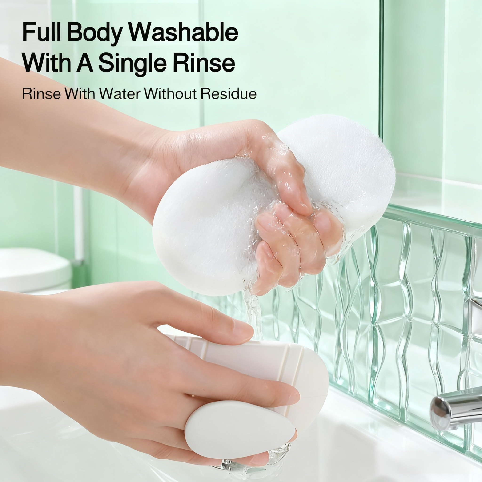 Cleaning bathroom corners with handheld tile brush