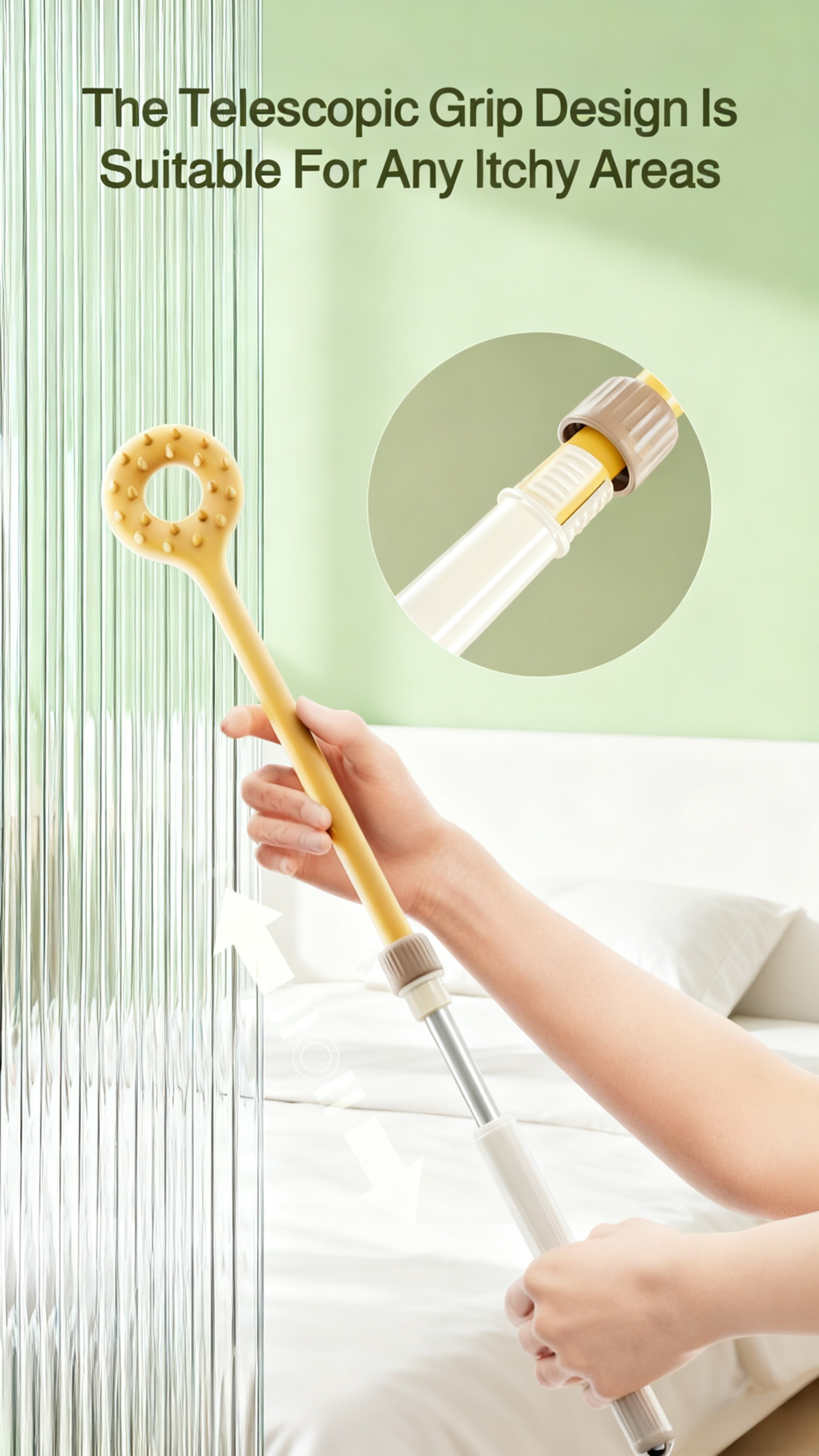 Close-up of metal claws on the adjustable back scratcher