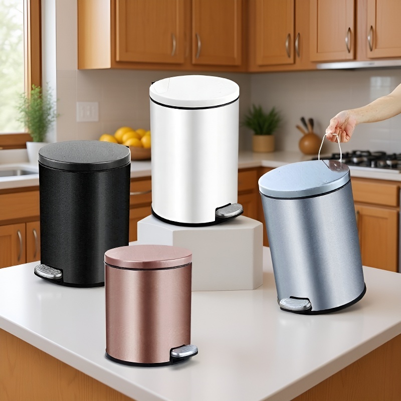 Non-slip Bathroom Trash Can with Slow Lowering Lid and Thickened Base
