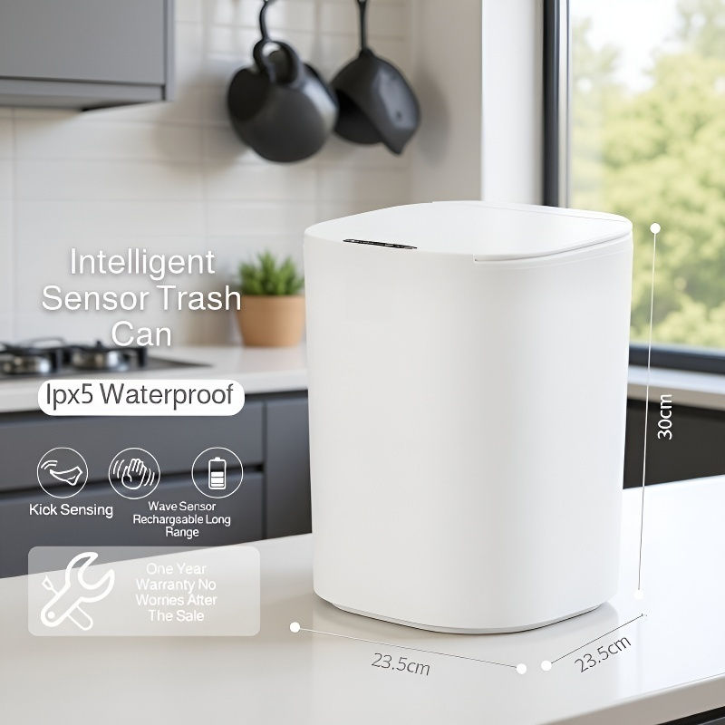 Square Automatic Trash Can with Lid for Living Room and Bedroom