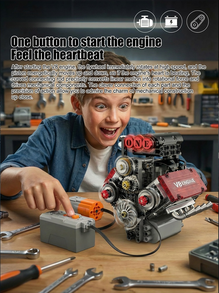 🏆Build Your Own V8 Functional STEM Kit - Show Off Skill, Boost Confidence! 478 Pcs🔥 