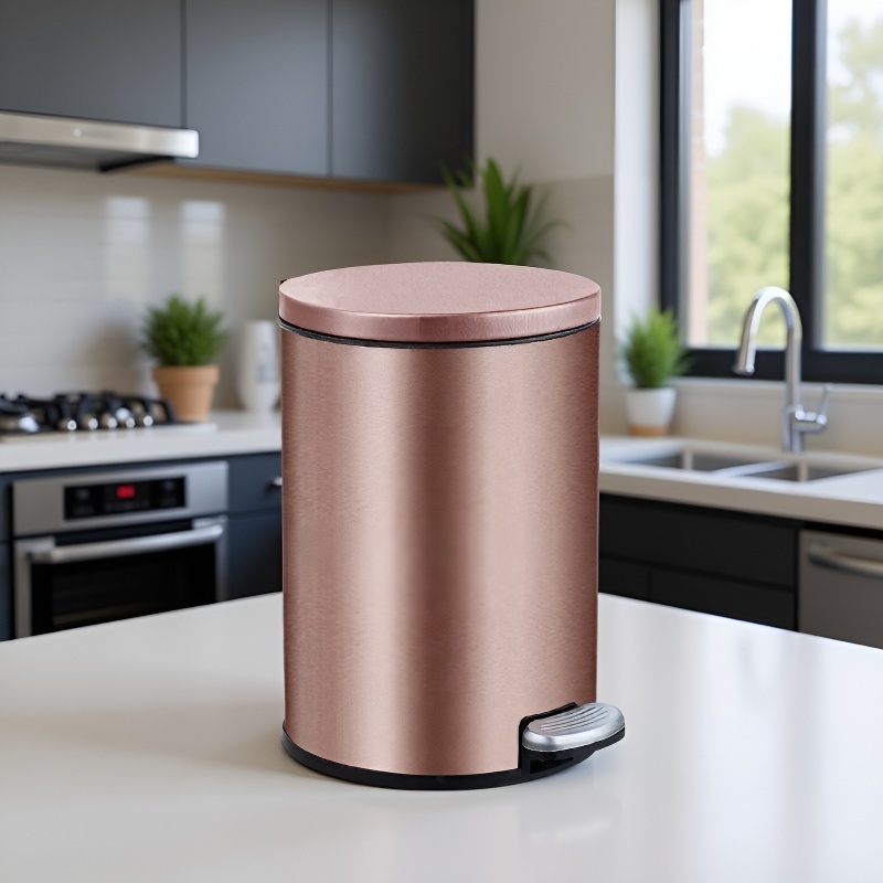 Non-slip Bathroom Trash Can with Slow Lowering Lid and Thickened Base