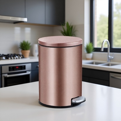 Non-slip Bathroom Trash Can with Slow Lowering Lid and Thickened Base