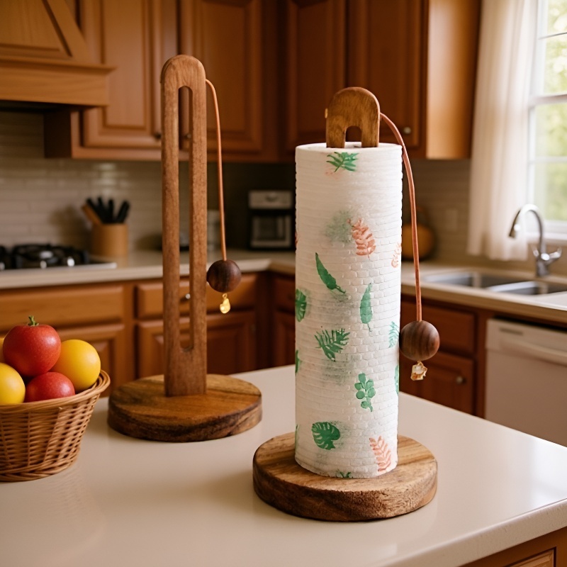 Punch-Free Wooden Kitchen Paper Towel Rack