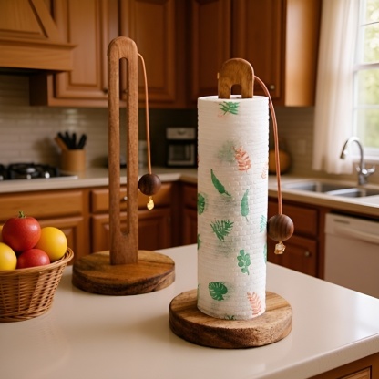 Punch-Free Wooden Kitchen Paper Towel Rack