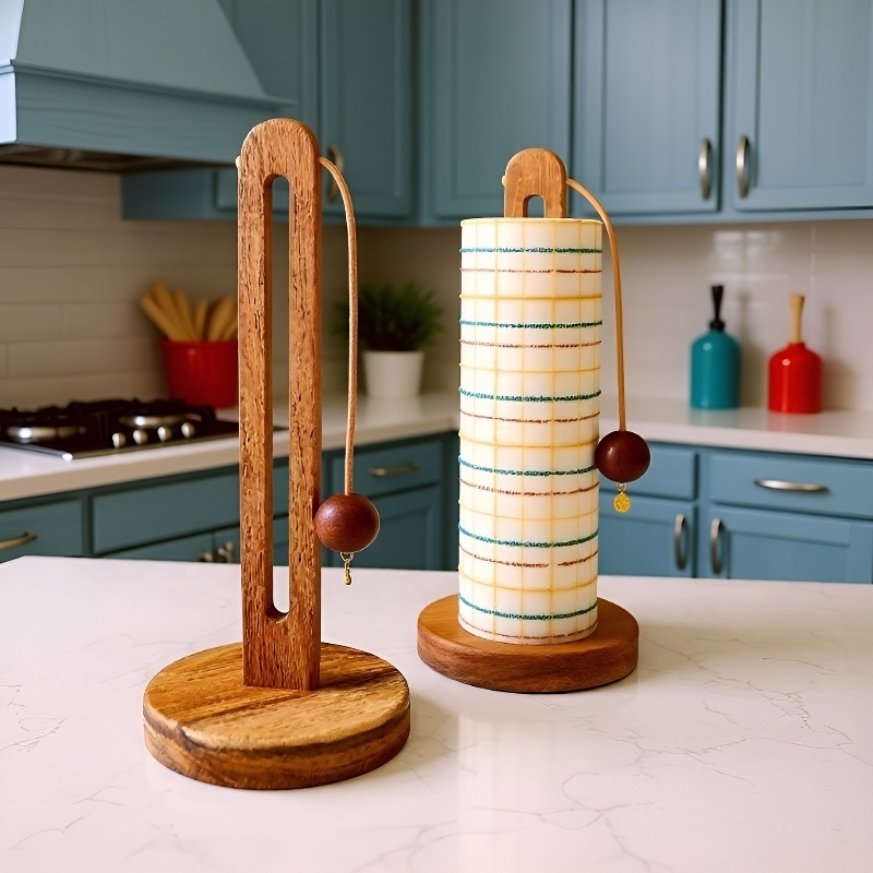 Punch-Free Wooden Kitchen Paper Towel Rack