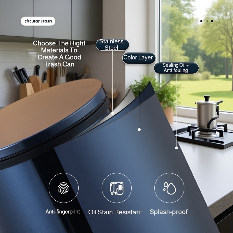 Non-slip Bathroom Trash Can with Slow Lowering Lid and Thickened Base