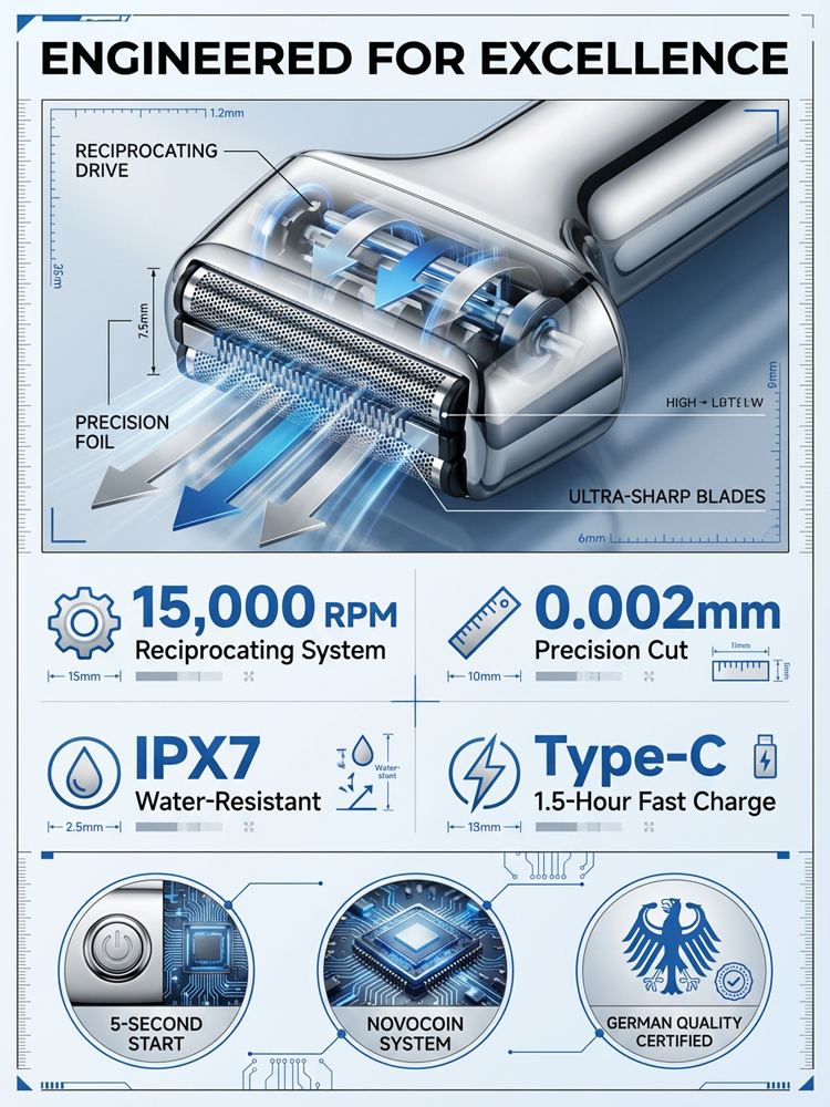 🔋【Ultra-Long Battery】Wet & Dry Foil Shaver for Tough Beards 