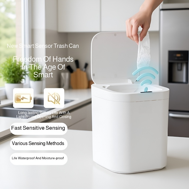 Square Automatic Trash Can with Lid for Living Room and Bedroom