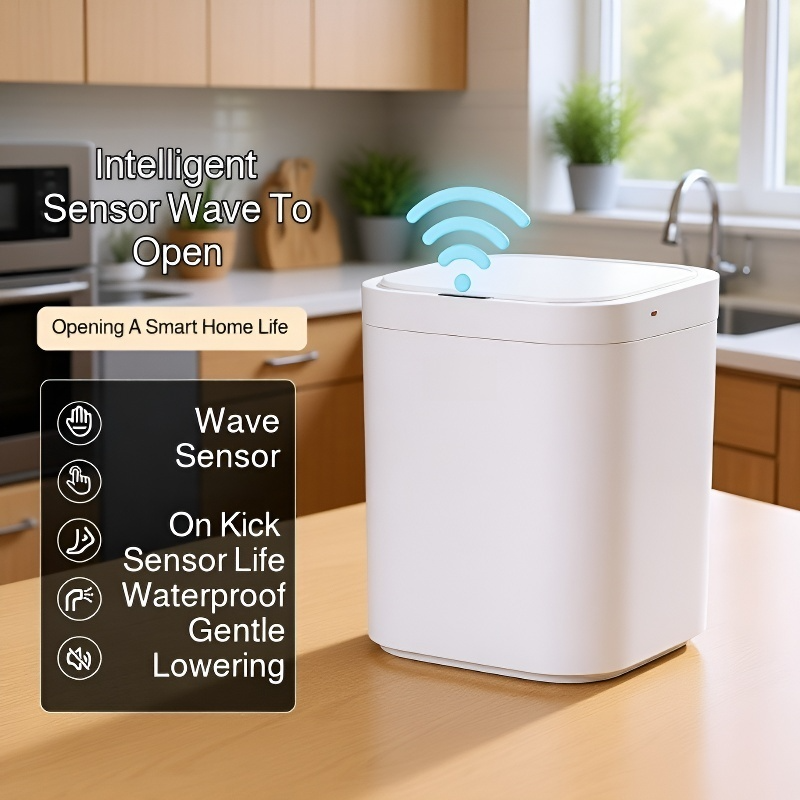 Square Automatic Trash Can with Lid for Living Room and Bedroom