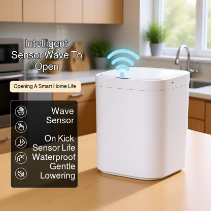 Square Automatic Trash Can with Lid for Living Room and Bedroom
