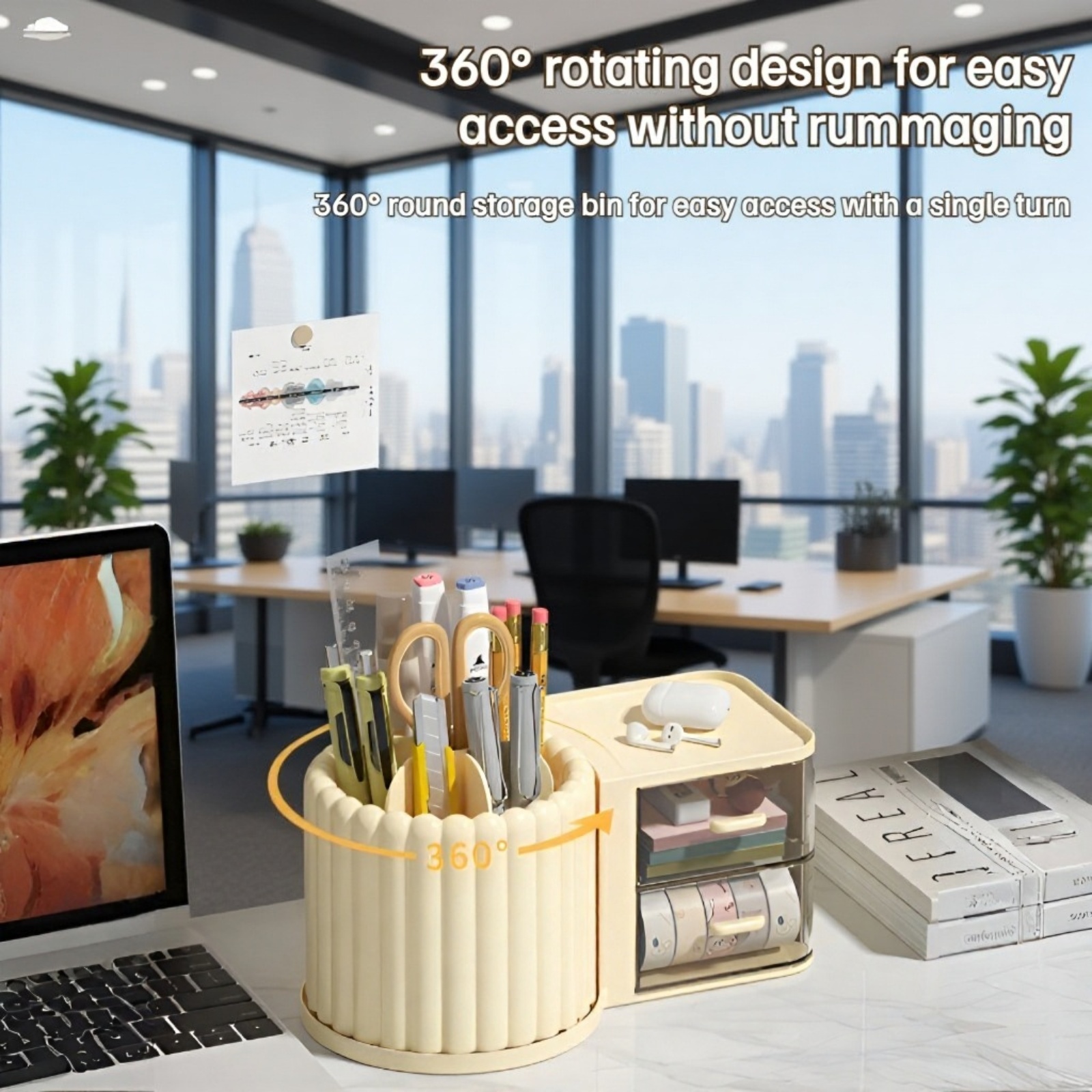 Rotating cosmetic holder for easy access to beauty essentials