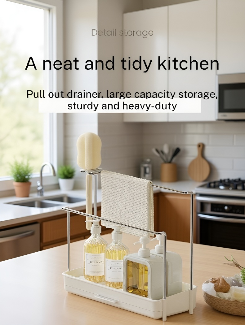 Hanging towel and countertop storage rack for kitchen supplies