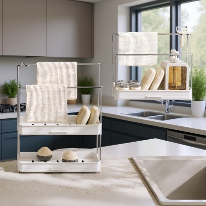 Hanging Towel & Countertop Storage Rack for Kitchen Supplies