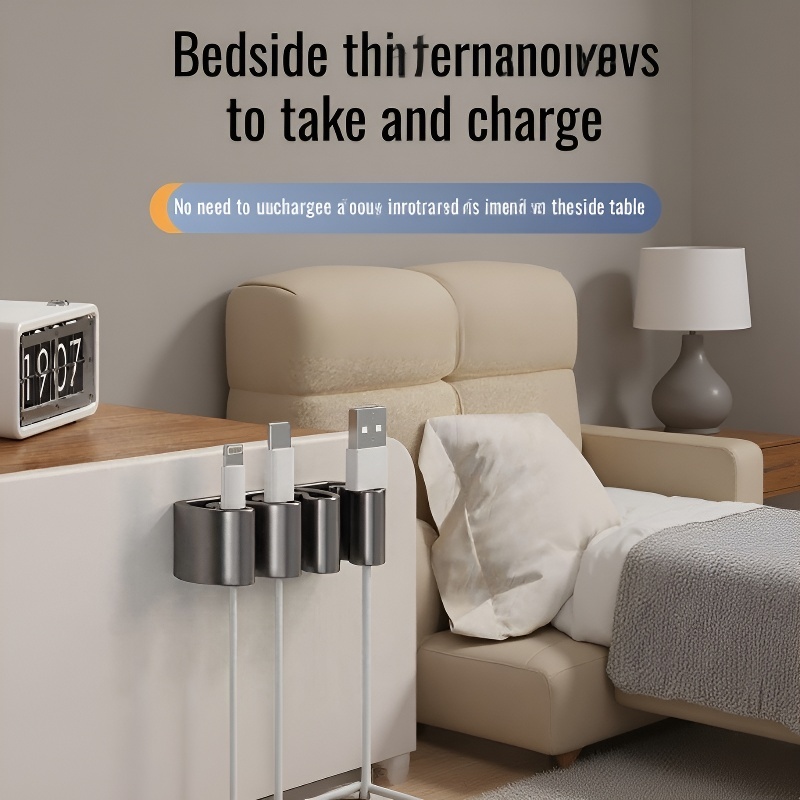 Mobile Phone Charging Cable Organizer Clip in use on a desk