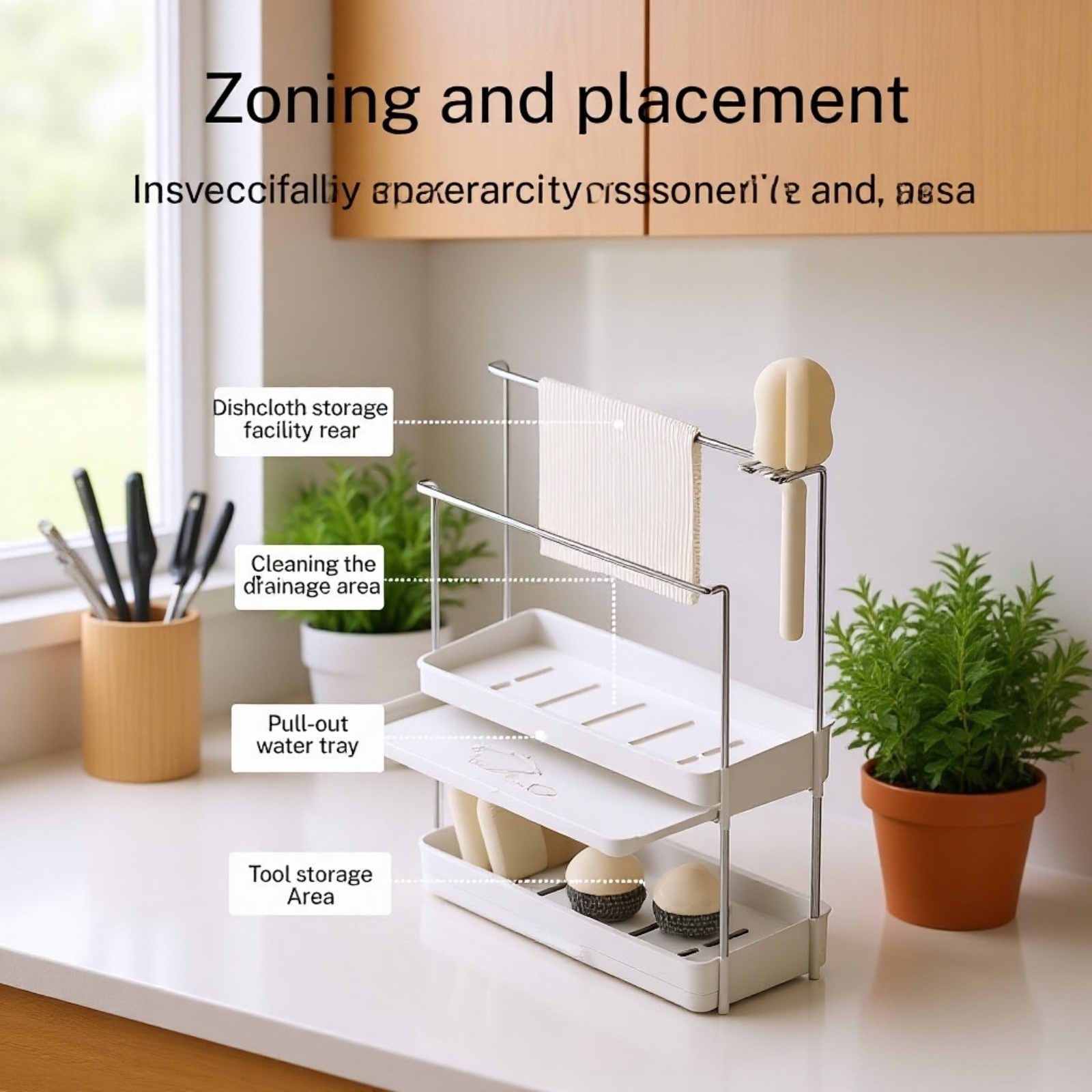 Hanging Towel & Countertop Storage Rack for Kitchen Supplies