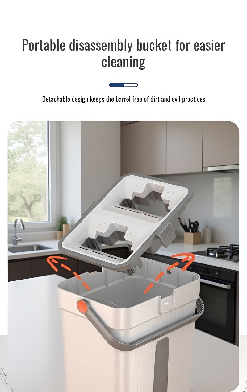 Close-up of mop head and wringing mechanism