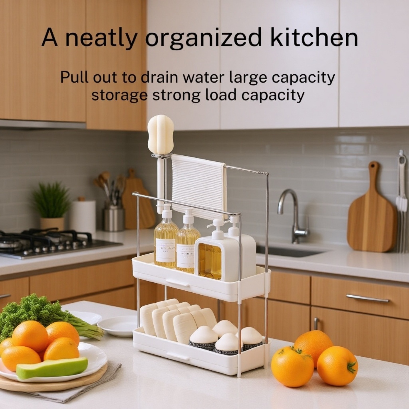 Hanging Towel & Countertop Storage Rack for Kitchen Supplies
