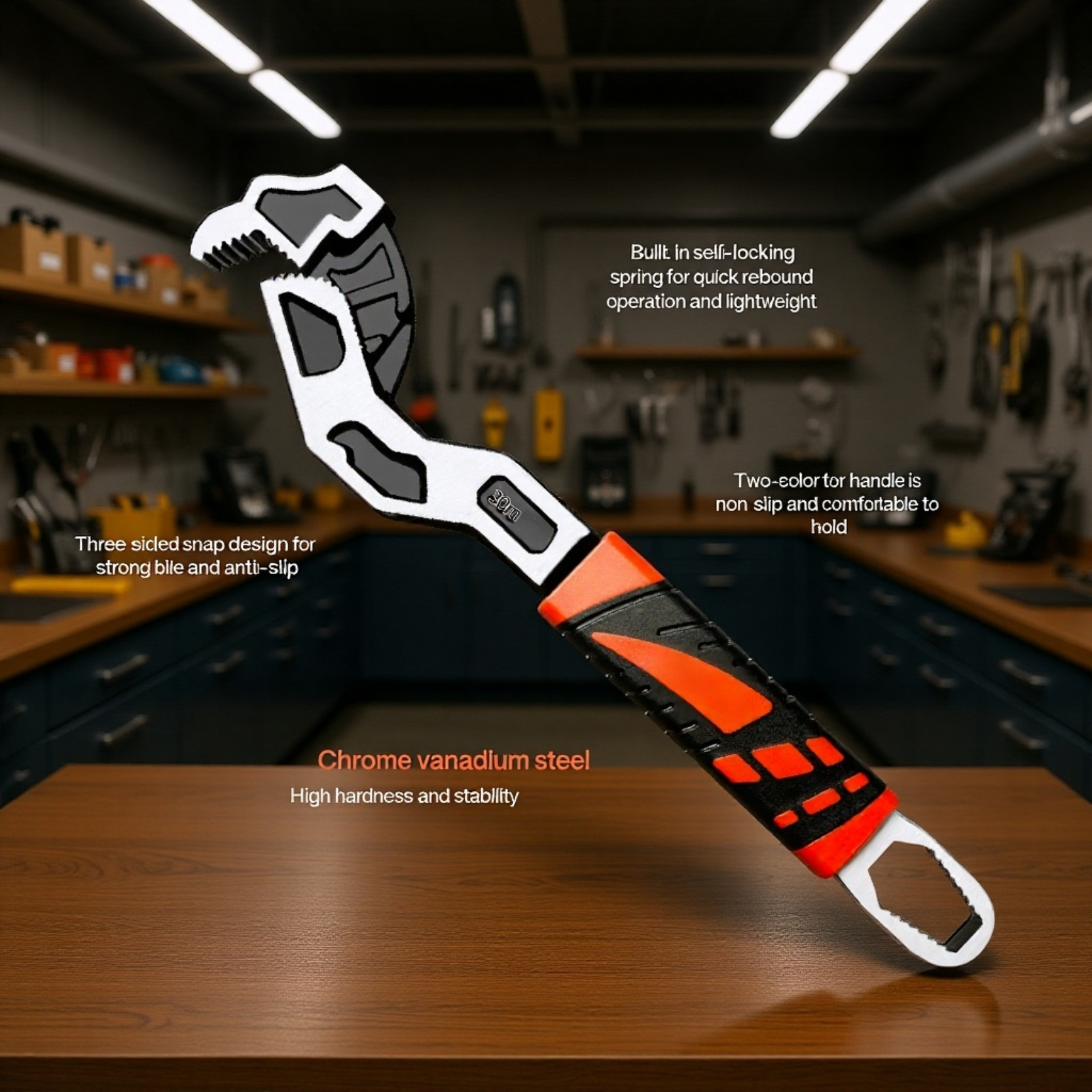 Non-slip handle self-locking wrench in use