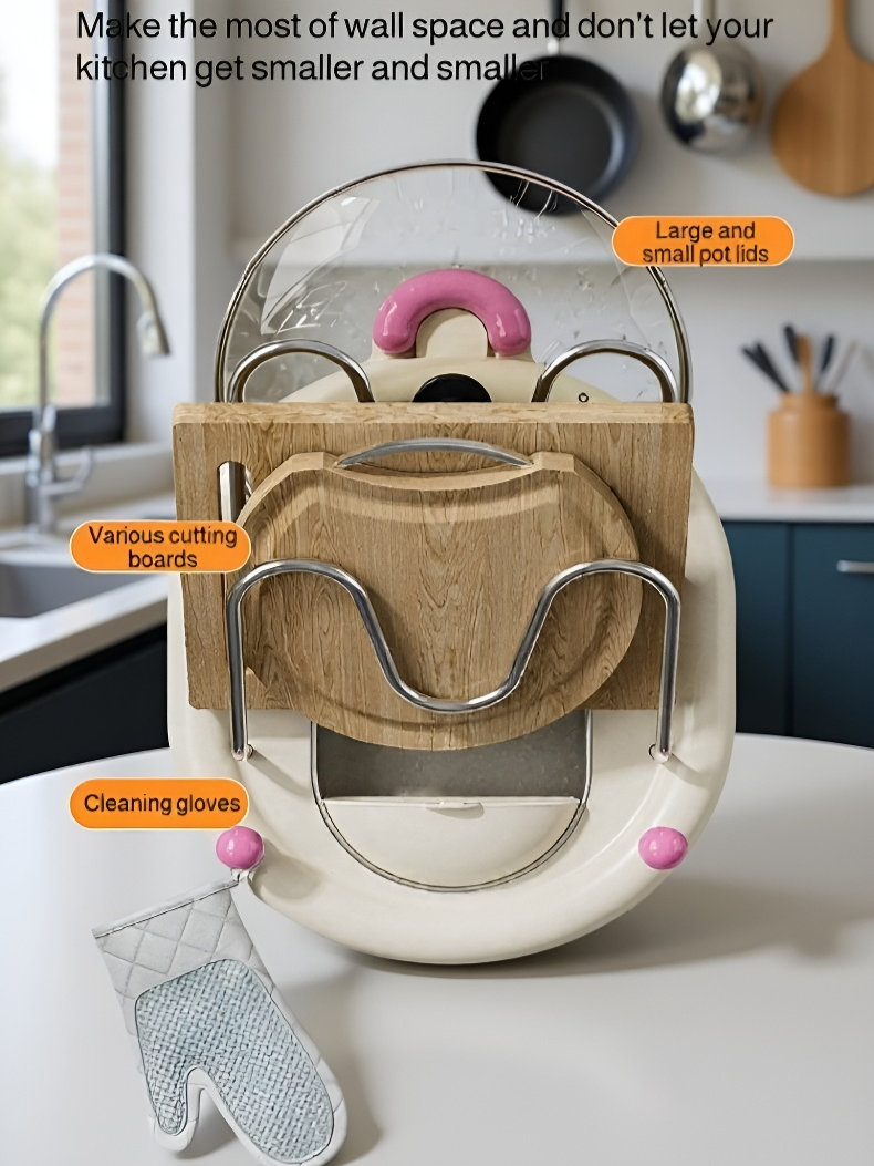 Easy install pot lid holder for kitchen organization