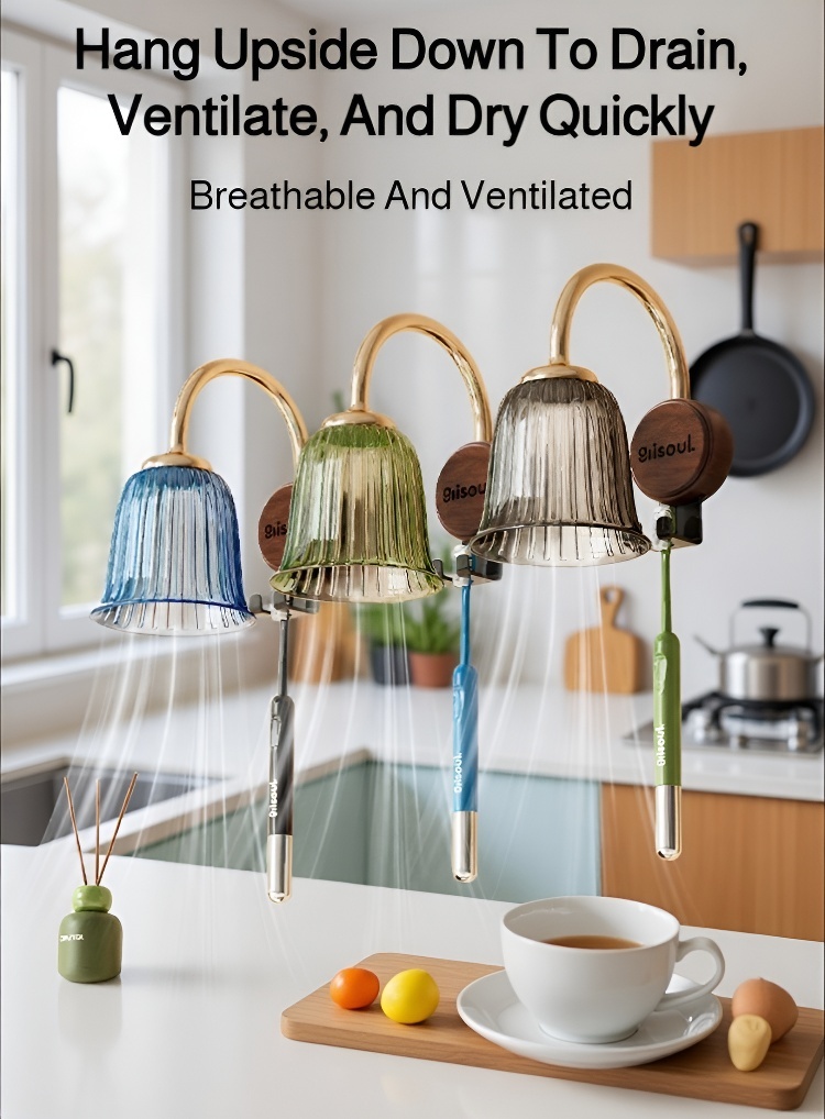 Space-saving toothbrush organizer with inverted design