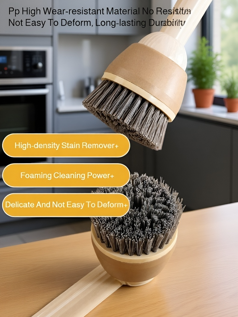 Rotating head pot brush for effortless scrubbing