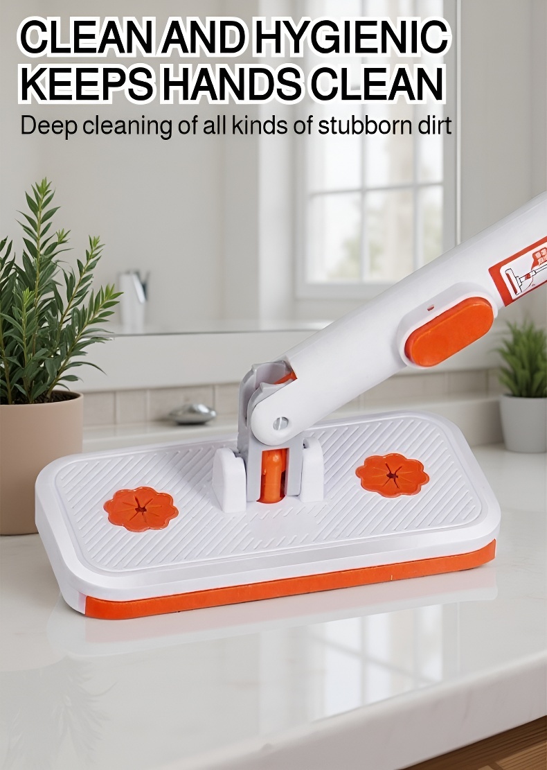 User demonstrating hands-free use of face towel mop