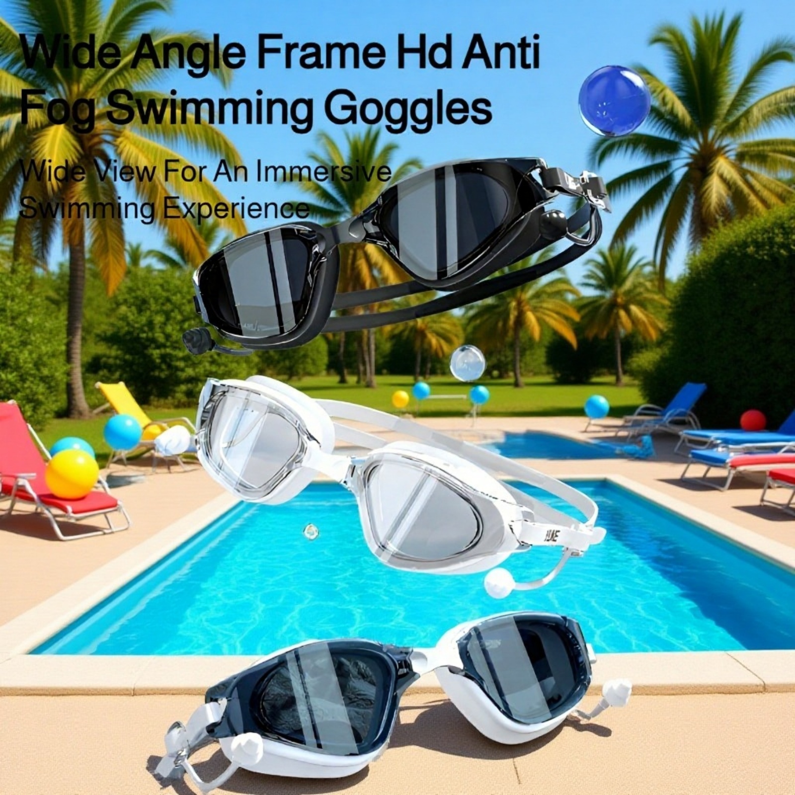 HD Anti-Fog Large Frame Swimming Goggles close-up