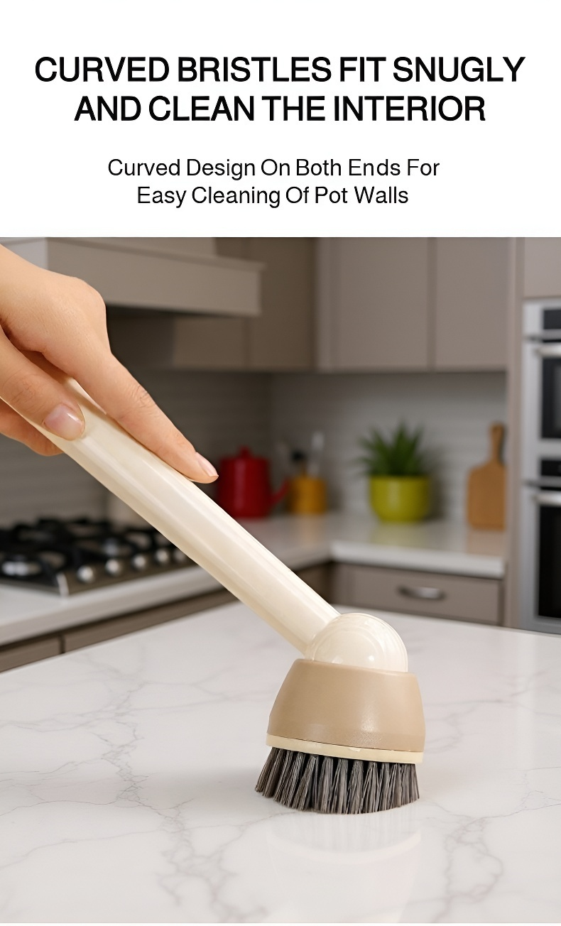 Long handle brush reaching deep pots and pans