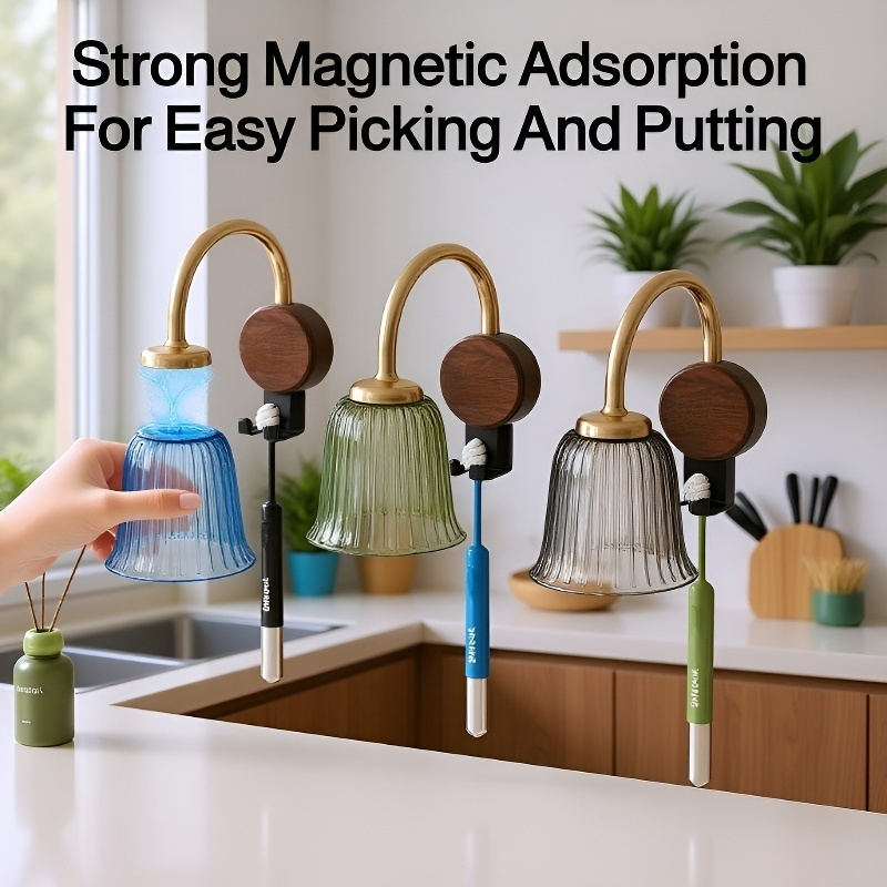 Inverted Magnetic Toothbrush Organizer with Suction Mount