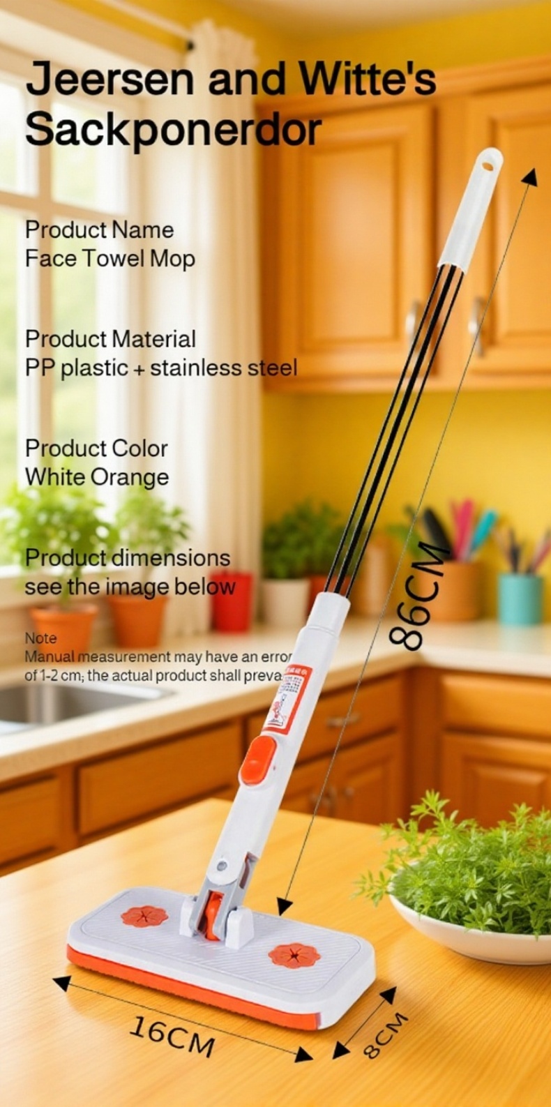 Hands-free face towel mop with ergonomic design