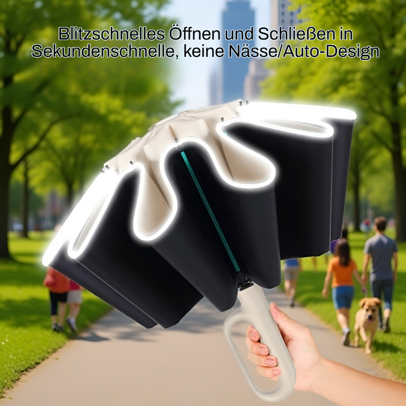 Faltbarer Sonnen- und Regenschirm mit rückseitigem Schnallenverschluss