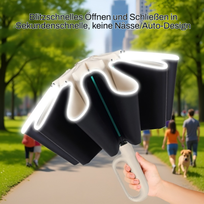 Faltbarer Sonnen- und Regenschirm mit rückseitigem Schnallenverschluss