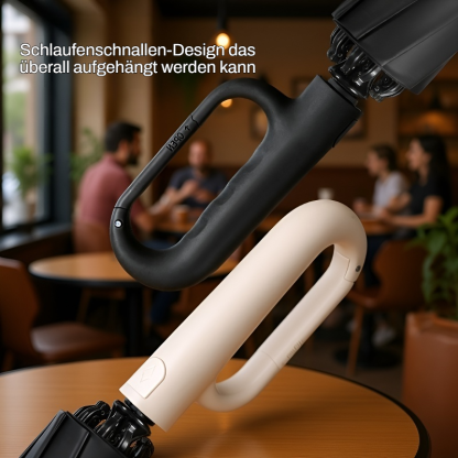 Faltbarer Sonnen- und Regenschirm mit rückseitigem Schnallenverschluss