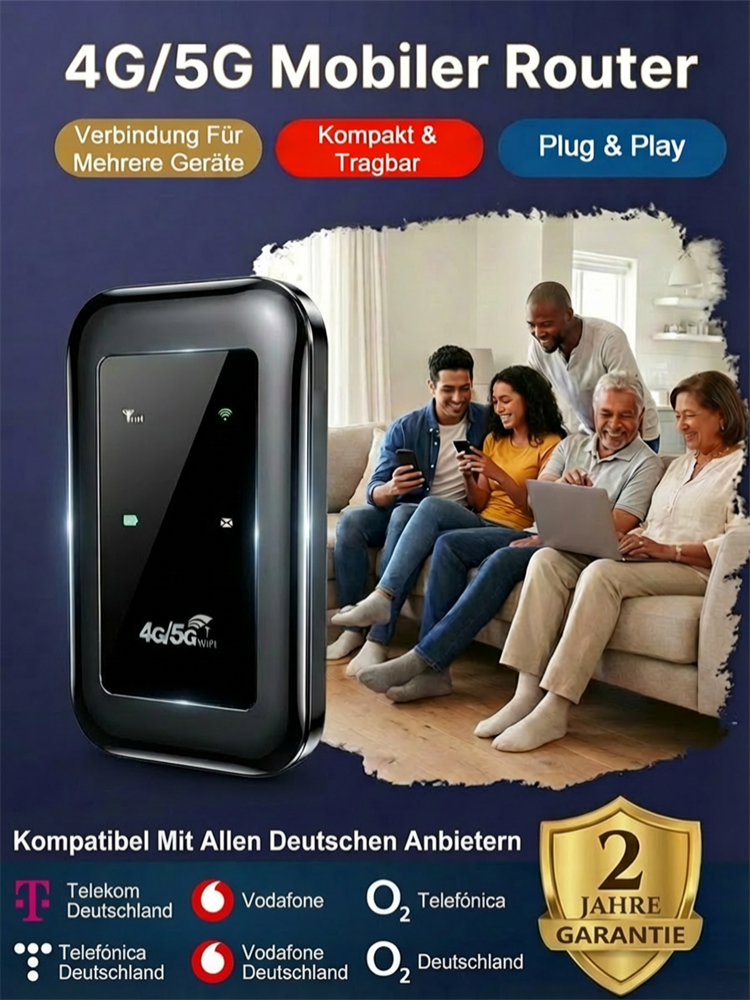 ⭐ 4G 5G Mobiler Router für Zuhause Büro und Reisen Kompakt Tragbar Plug and Play Mehrere Geräte Stabiles WLAN