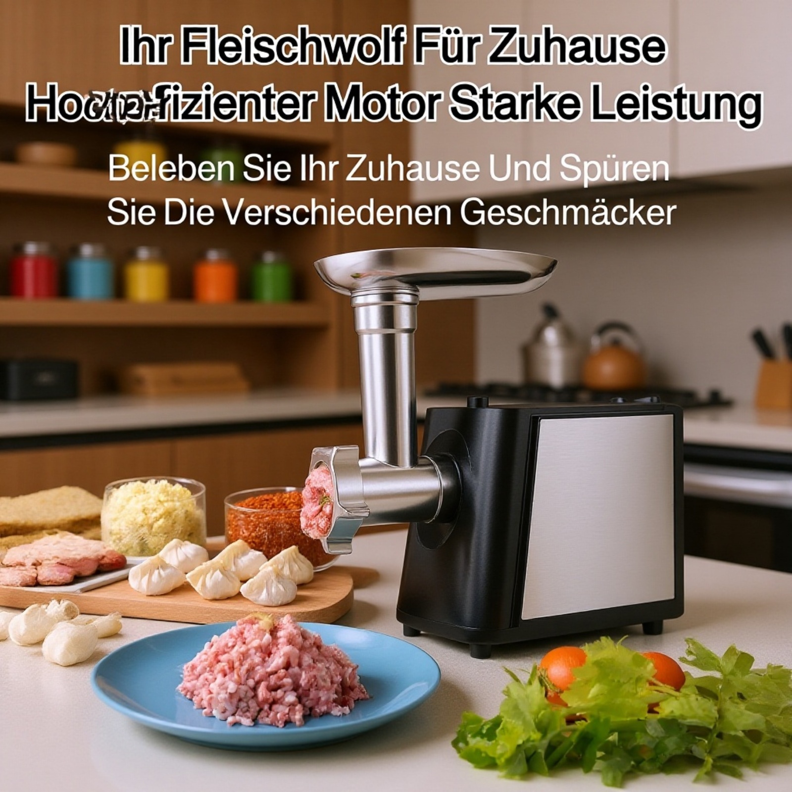 Vollautomatischer elektrischer Fleischwolf aus Edelstahl mit Wurstfüller