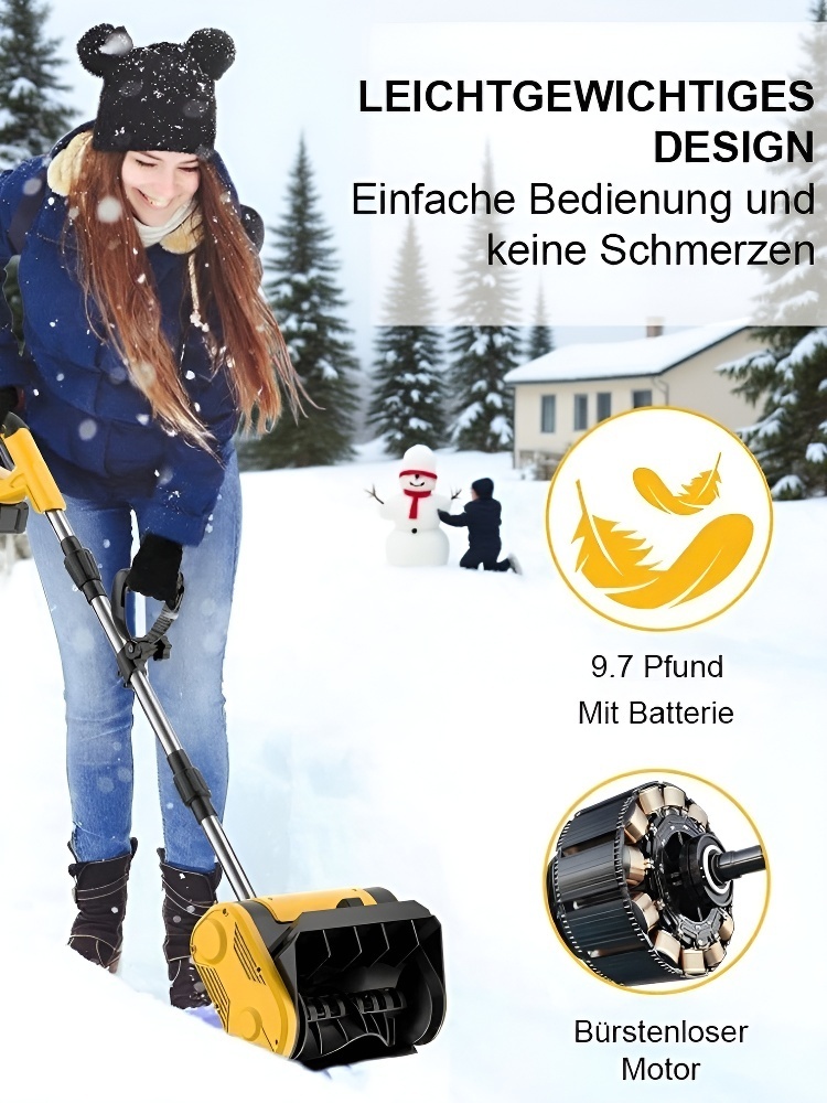 【Rückenschonendes Design】21V Lithium-Akku Dreifach-Faltbare Abnehmbare und Verbindbare Schneefräse ❄️Leise und leistungsstark 🔋