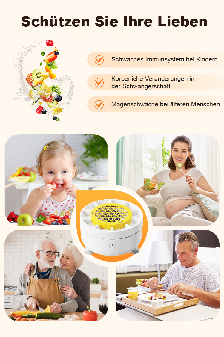 Multifunktionales Reinigungsgerät für Obst und Gemüse auf der Arbeitsfläche