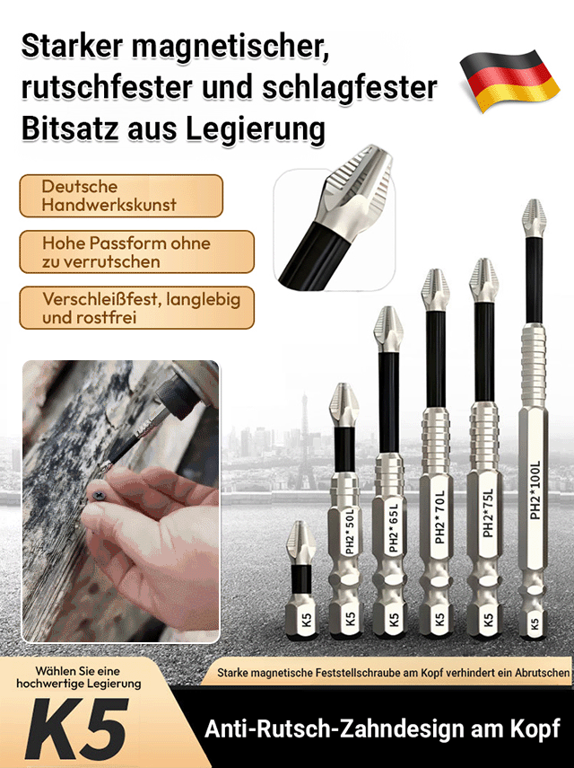 TUM & Fraunhofer geprüft: S2-Stahl Anti-Rutsch Magnet-Bit (HRC60) mit Tiefenanschlag