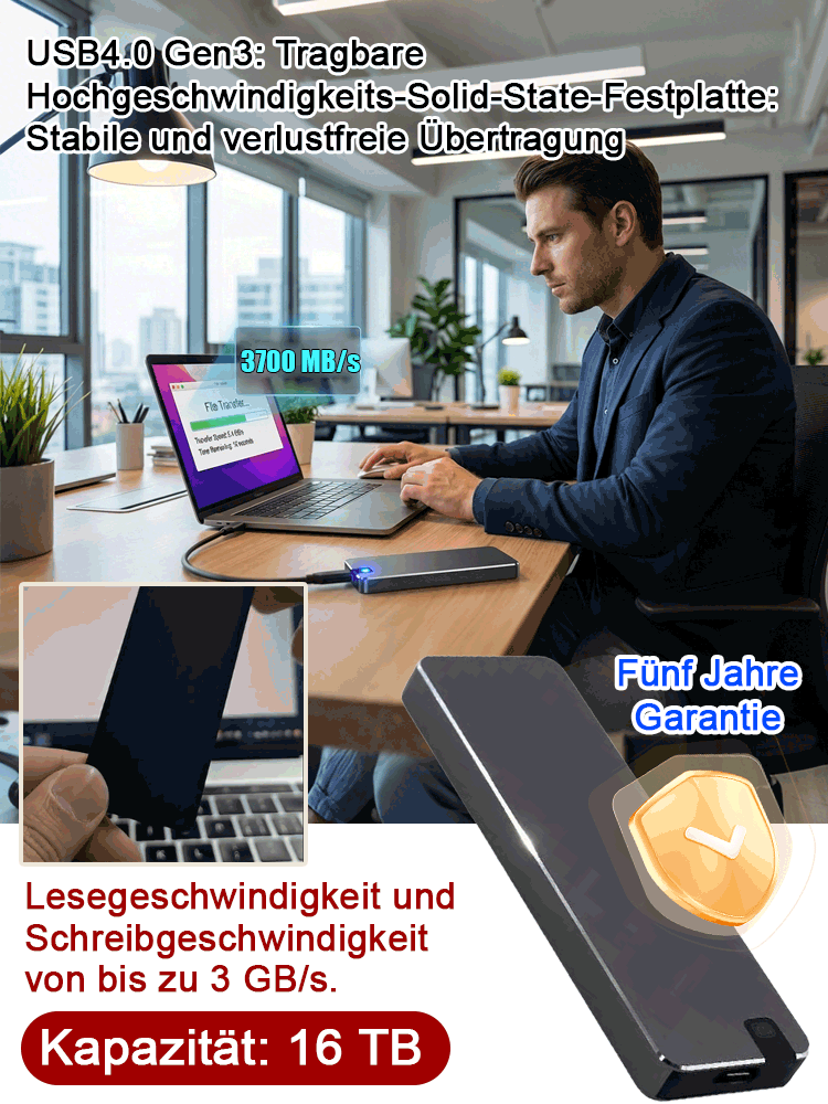💿TÜV-zertifizierte 16TB SSD aus dem Silicon Valley, 3700MB/s, AES-256-Verschlüsselung, plug&play