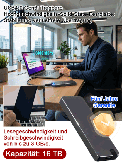 💿TÜV-zertifizierte 16TB SSD aus dem Silicon Valley, 3700MB/s, AES-256-Verschlüsselung, plug&play