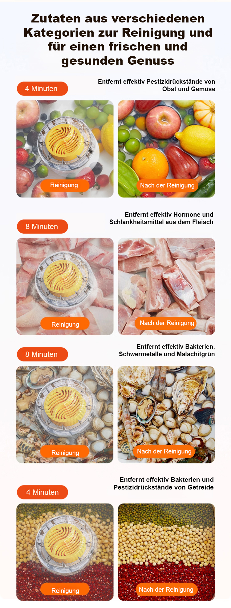 Obst und Gemüse werden mit dem Reiniger hygienisch gesäubert