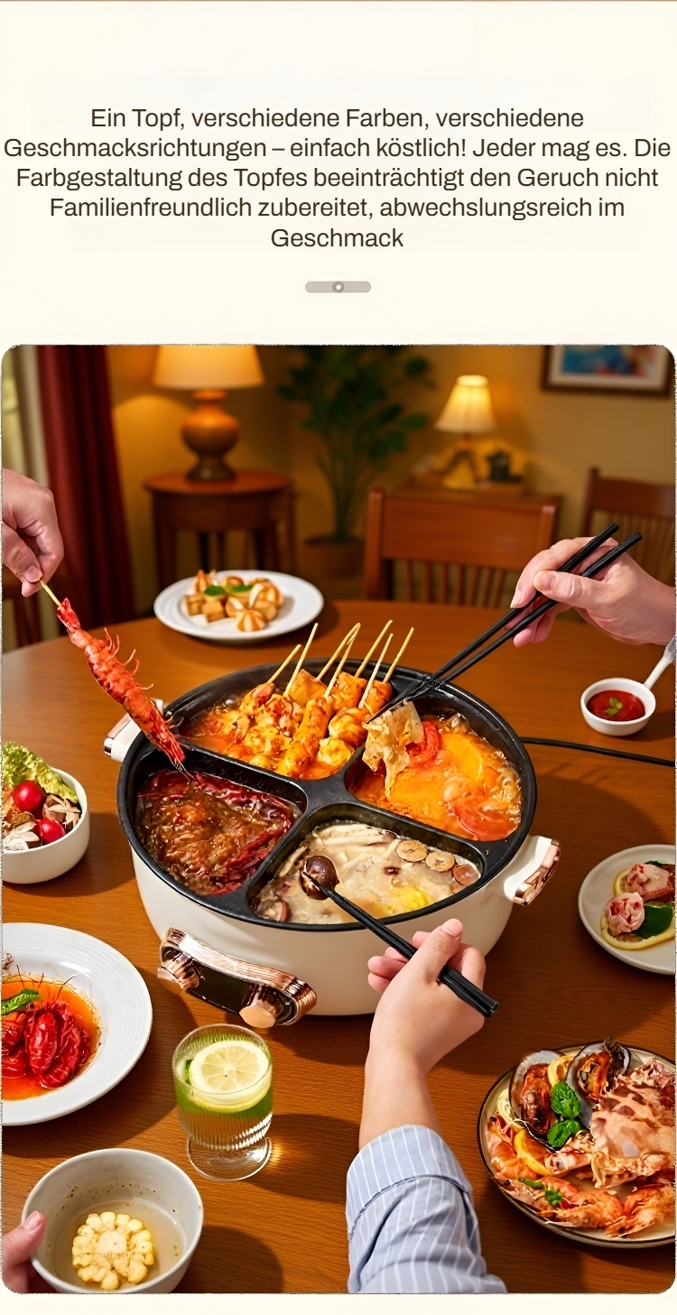 Vier separat steuerbare Kochkammern im elektrischen Kochtopf