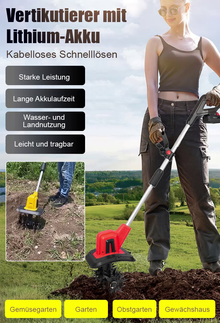 Ultralockerer, kabelloser Bodenlockerer | Spart 90% der Muskelkraft⭐ Kabellose Bodenfräse 15000 U/min Solingen Stahlmesser 4,5kg Leichtgewicht 20cm Arbeitstiefe Profi Gartenhelfer ⭐